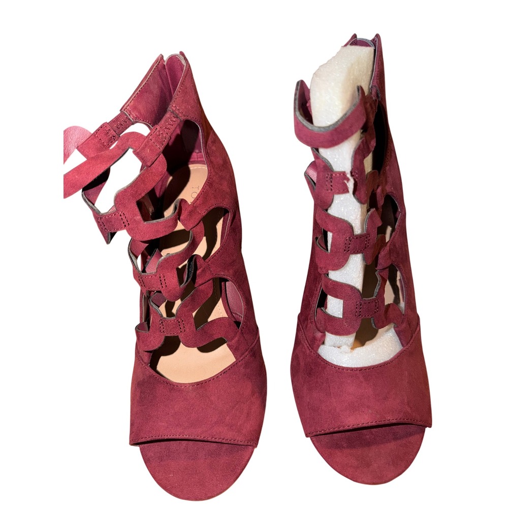 Wine Suede Strappy Block‎ Heel Booties